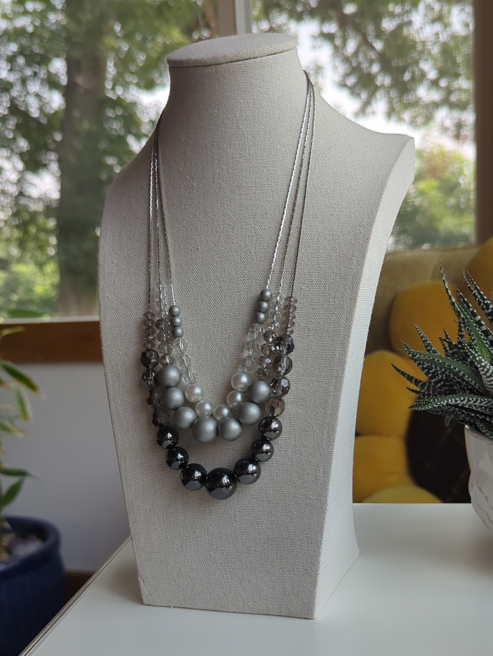 New York & Company Glass Faux Pearl Statement Necklace, 18"-20" Adjustable